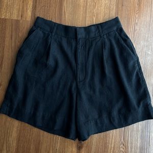 Abercrombie & Fitch High Waisted Black Linen Pleated Trouser Shorts